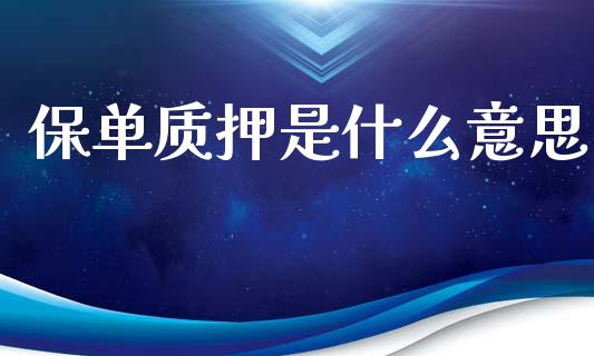 保单质押是什么意思_https://m.fansifence.com_公募基金_第1张