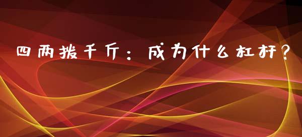 四两拨千斤：成为什么杠杆？_https://m.fansifence.com_公募基金_第1张