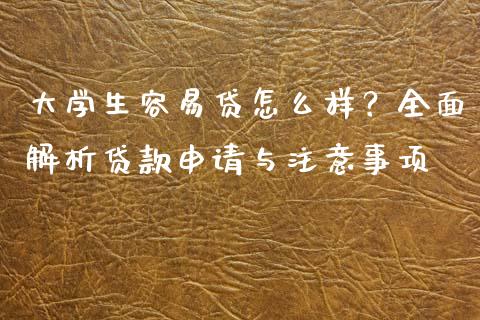 大学生容易贷怎么样？全面解析贷款申请与注意事项_https://m.fansifence.com_消费金融_第1张