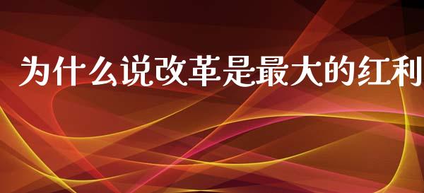 为什么说改革是最大的红利_https://m.fansifence.com_消费金融_第1张