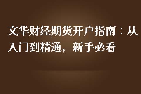 文华财经期货开户指南：从入门到精通，新手必看_https://m.fansifence.com_消费金融_第1张
