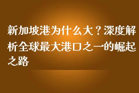 新加坡港为什么大？深度解析全球最大港口之一的崛起之路_https://m.fansifence.com_公募基金_第1张