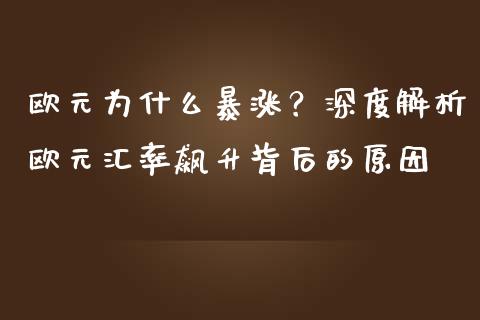 欧元为什么暴涨？深度解析欧元汇率飙升背后的原因_https://m.fansifence.com_消费金融_第1张