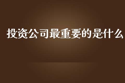 投资公司最重要的是什么_https://m.fansifence.com_公募基金_第1张