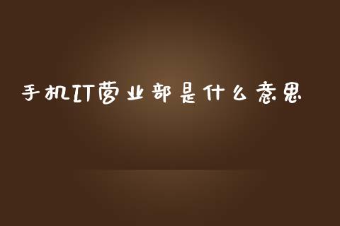 手机IT营业部是什么意思_https://m.fansifence.com_消费金融_第1张