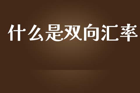 什么是双向汇率_https://m.fansifence.com_公募基金_第1张