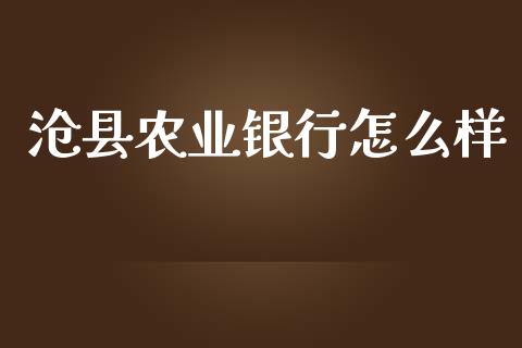 沧县农业银行怎么样_https://m.fansifence.com_贵金属行情_第1张
