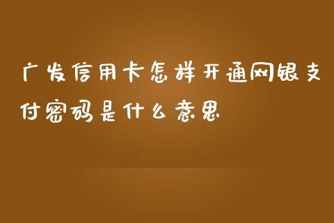 广发信用卡怎样开通网银支付密码是什么意思_https://m.fansifence.com_贵金属行情_第1张