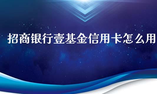 招商银行壹基金信用卡怎么用_https://m.fansifence.com_贵金属行情_第1张