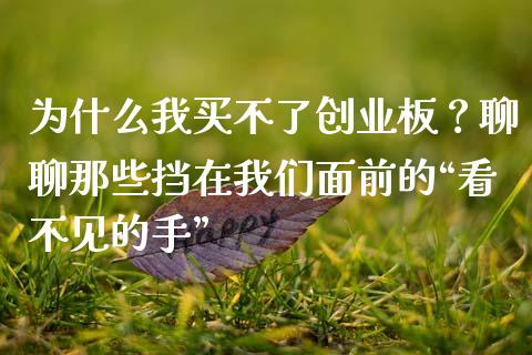 为什么我买不了创业板？聊聊那些挡在我们面前的“看不见的手”_https://m.fansifence.com_消费金融_第1张