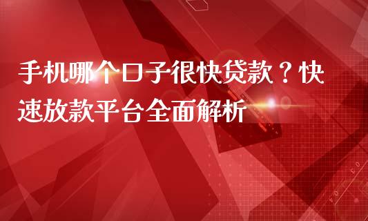 手机哪个口子很快贷款？快速放款平台全面解析_https://m.fansifence.com_公募基金_第1张