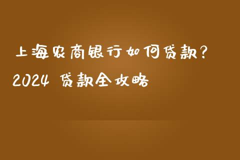 上海农商银行如何贷款？ 2024 贷款全攻略_https://m.fansifence.com_公募基金_第1张