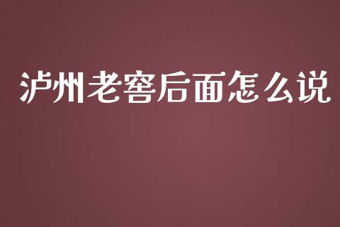 泸州老窖后面怎么说_https://m.fansifence.com_公募基金_第1张