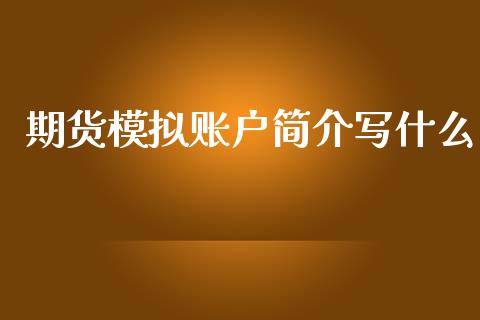 期货模拟账户简介写什么_https://m.fansifence.com_消费金融_第1张