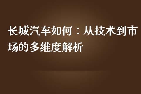 长城汽车如何：从技术到市场的多维度解析_https://m.fansifence.com_消费金融_第1张