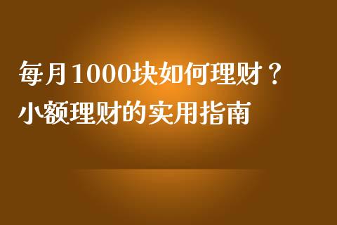 每月1000块如何理财？小额理财的实用指南_https://m.fansifence.com_公募基金_第1张