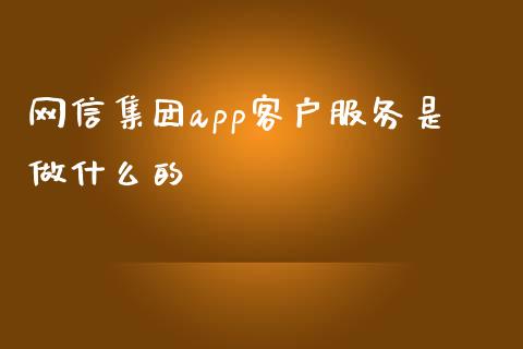网信集团app客户服务是做什么的_https://m.fansifence.com_个股行情_第1张