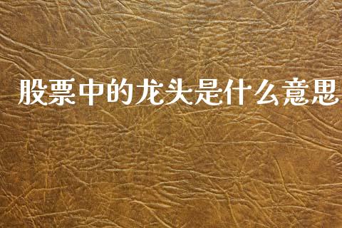 股票中的龙头是什么意思_https://m.fansifence.com_贵金属行情_第1张