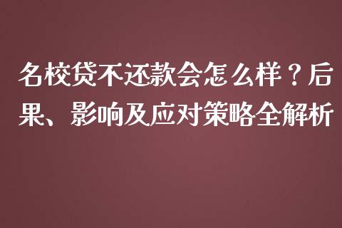 名校贷不还款会怎么样？后果、影响及应对策略全解析_https://m.fansifence.com_消费金融_第1张